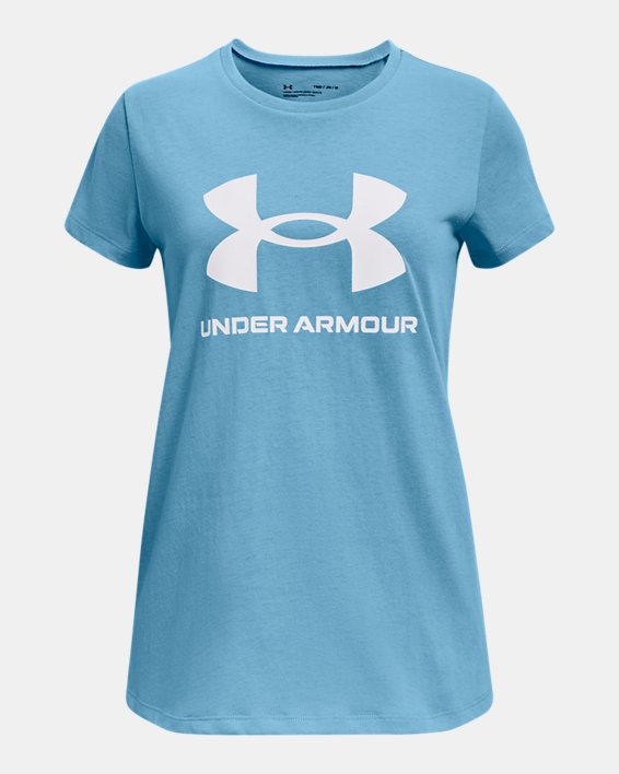 Girls' UA Sportstyle Graphic Short Sleeve in Blue image number 0